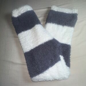 POL Grey White Striped Boho Fuzzy Knit Lounge Pajama Pants Drawstring Women's S